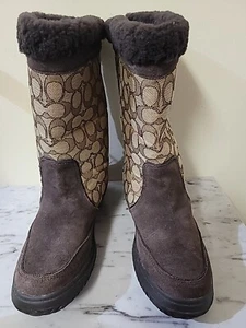 Coach Sherman Signature Stiefel Canvas Wildleder Khaki Kastanie A00771 Größe 10B - Bild 1 von 12