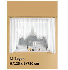 M-Bogen Stores-Gardine mit Plauener-Spitze Blumenfenster Fertiggardinen Weiß