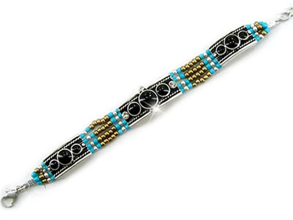 Pulsera Western Vaquera Decoración Cristal Jet Plata Bronce/Imitación Turquesa Cuentas Foto 1 de 1