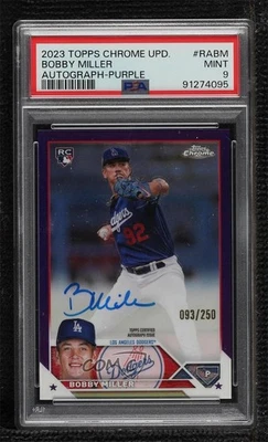 2023 Chrome Update Purple Refractor /250 Bobby Miller PSA 9 MINT Rookie Auto RC - Image 1 of 2