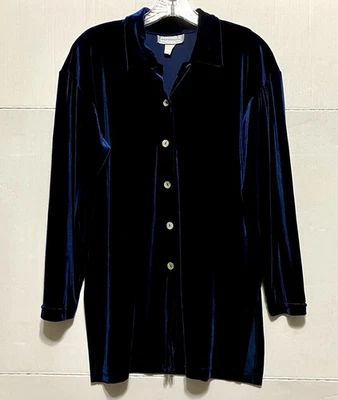 Impressions Velvet Button Front Blouse Women's S Blue Long Sleeve Moody Gothic - Image 1 of 4