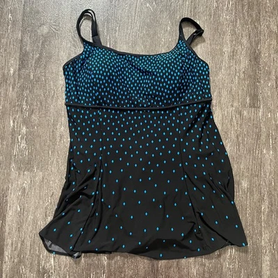 Tankini de natación Great Lengths negro azul estampado diamante control abdominal 18 Foto 1 de 4