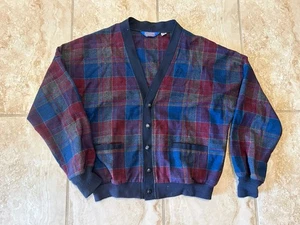 Pendleton Men's Large Virgin Wool Plaid Cardigan Sweater Button Front - Picture 1 of 11