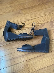 Women's Sorel Joanie Ankle Lace Leather Black Heel Sandals Size 8 1787291010 - Picture 1 of 5