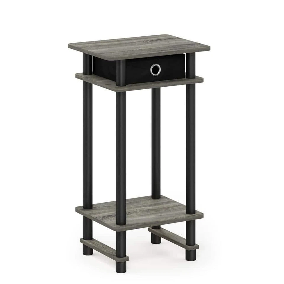 Furinno 17017 Turn-N-Tube Tall End Table with Bin French Oak Grey/Black/Black