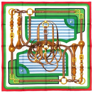 Auth. Hermes Silk Scarf - Coaching – Rouge – Vert – Blanc - New Store Tag - Picture 1 of 12