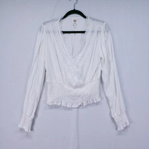 Self Esteem Bohemian Cottagecore Peasant M Blouse White Long Sleeve Smocked - Picture 1 of 10