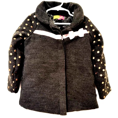 Chaqueta PENELOPE MACK Niñas Talla 4T Gris con Lunares Dorados Rosa Lazos y Borde Foto 1 de 4
