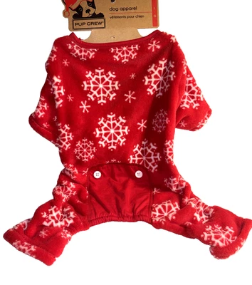 Pup Crew Dog Apparel Fleece Red Pajamas CHRISTMAS SNOWFLAKE PJS Size LARGE NEW - Image 1 of 4