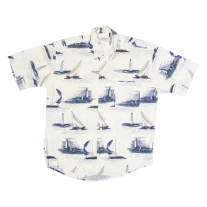 Vintage NATURAL ISSUE Boats Mens Shirt Cream 90s M - Picture 1 of 6
