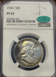 1954 PF67 NGC CAC Toned Franklin Half Dollar Color - Picture 1 of 4