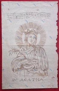 disegno di Sant'Agata su antica carta filigranata  - Imagen 1 de 2