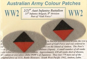 2ND AIF SEGUNDA GUERRA MUNDIAL EJÉRCITO AUSTRALIANO PARCHES DE COLOR UNIDADES INFANTERÍA REPRODUCCIÓN - Imagen 1 de 12