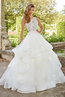 Образец чистый лиф сексуальное свадебное платье размер 14, Mon Cheri $2499 оборки бальное платье - Изображение 1 из 4