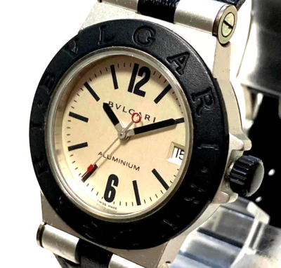 BVLGARI aluminum AL32TA Date Aluminum Rubber Quartz Unisex Watch 2Belt - Image 1 of 4