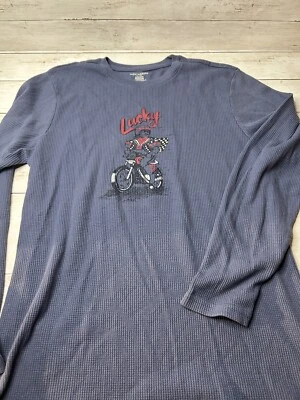 Lucky Brand Sleepwear Shirt Mens Medium Blue Waffle Knit Thermal Motorcycle - Image 1 of 4