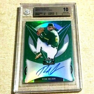 RYAN NELSON RC 2019 LEAF VALIANT GREEN REFRACTOR ROOKIE AUTO#30/99 BGS10!A's RC