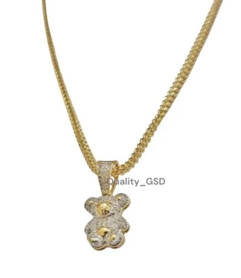 Pingente amuleto feminino diamante ursinho de pelúcia ouro amarelo 10k 1/5 CT dia dos namorados - Imagem 1 de 4