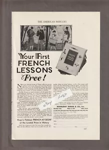 Vintage 1929 HUGO'S FRENCH LESSONS Magazine AD ~ FRENCH-at-SIGHT - Picture 1 of 1