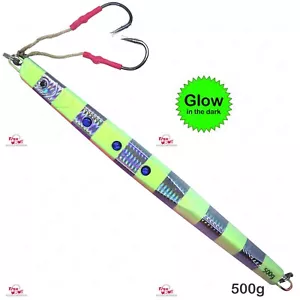 Fish WOW!® 500g Speed knife jig 17.5oz Vertical Trolling Assist Hook Silver Glow - Picture 1 of 6