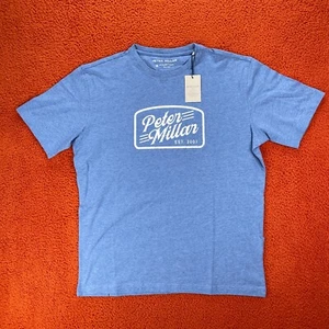 PETER MILLAR Mens MEDIUM Crown Lite Tee Logo Nautilus Blue T-Shirt Pima Cotton - Picture 1 of 9