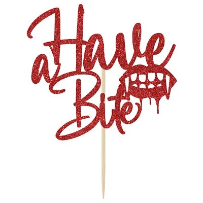 Topper de pastel rojo brillante “Have a Bite” - Perfecto para fiestas de vampiros o Halloween Foto 1 de 4