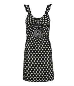 VERO MODA Mary Sleeveless Mini Dress Cutout Size M -Black & White Polka Dot NWOT - Picture 1 of 3
