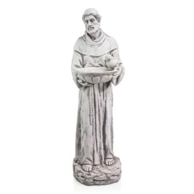 Alpine Corporation Birdbath Statue 45" Tall Saint Francis Yard Art Light Gray - Image 1 of 4