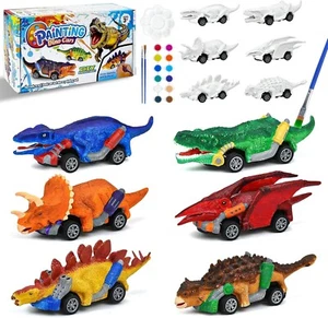 Painting Dinosaur Toy Pull Back Cars Set, DIY Dinosaur Toys for Boys Age 3 4... - Picture 1 of 6