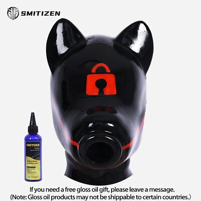 Smirtizen Schwarz Silikon Glänzend Kurze Ohren Drohne Haube mit Lock-muster - Bild 1 von 4