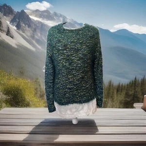 Teal Knit Womens Sweater With Lace Trim SUPER SOFT with Multi Color Speckles - Picture 1 of 8