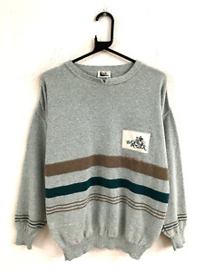 Vintage 80s Green Crew Neck Patterned Striped Knit Jumper Sweater Men's Medium
