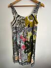 Orientique Dress Womens Size 10 White Multicolor Floral Sleeveless Ruched Shift