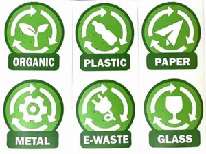 PLASTIC E-WASTE ORGANIC METAL PAPER GLASS 3" Set of Decal Sticker For Containers - Picture 1 of 7