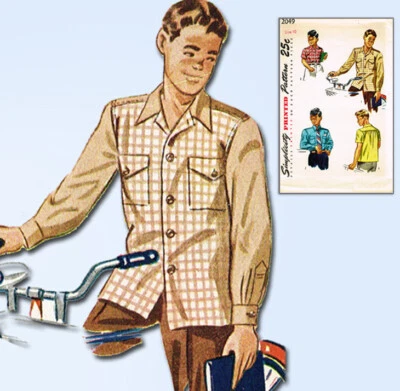 1940s Simplicity Vintage Sewing Pattern 2049  Boys Dressy or Sports Shirt sz 10 - Image 1 of 4
