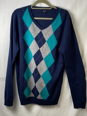 Apt 9 Argyle Blue Men's Merino Wool Blend Sweater Y2K  Cottage Core Size L - Image 1 of 4
