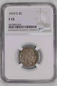 1919-S BUFFALO NICKEL NGC F15 - Picture 1 of 2