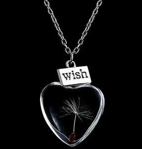 Natural Dandelion Wish Heart Pendant Necklace - MOTHERS DAY Jewellery MUM GIFT - Picture 1 of 11