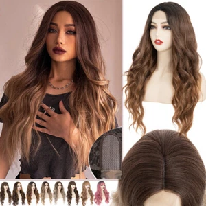 Lace Front Middle Part Long Curly Wavy Wig Synthetic Heat-Resistant Daily Party - Picture 1 of 29