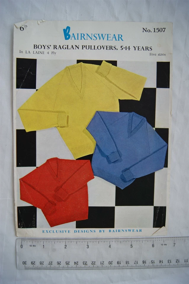 Vintage: Bairnswear No. 1507 boy's raglan pullovers, 4 ply, 5-14 years - Image 1 of 1