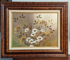 VTG Oil Painting—Still Life with Daisies by K. Evers—Hardwood Frame, Cloth Matte - Imagen 1 de 11