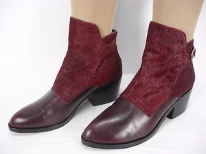 ALEXANDER WANG CARA BURGUNDY LEATHER CALF HAIR ANKLE BOOTS WOMEN'S 37 MINT - Picture 1 of 10