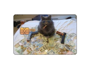 Gangster Cat Money Credit / Debit Card Skin Cover Decal Sticker *SMALL CHIP - Picture 1 of 2