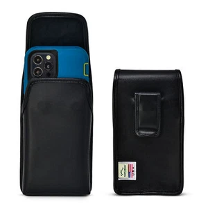 iPhone 14 13 12 & Pro Fits OTTERBOX DEFENDER Vertical Belt Case Black Leather - Picture 1 of 12