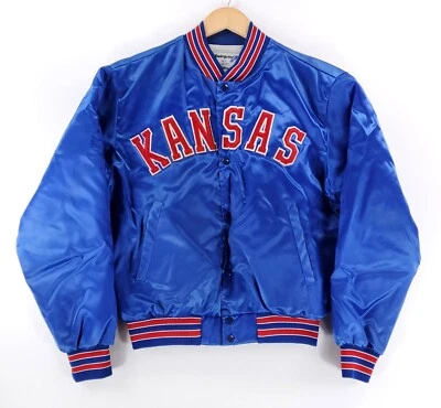 Chaqueta de bombardero de satén Swingster de colección de los años 80 de la Universidad de Kansas Jayhawks EE. UU. Para hombres L Foto 1 de 4