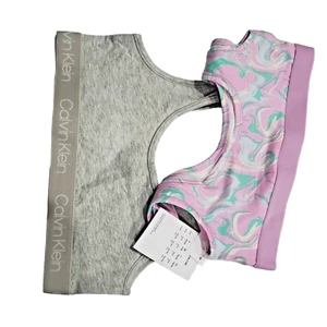 Calvin Klein Bralette 2 Pack Girls Med Size 7- & Pink and Teal and Gray Bras NWT - Picture 1 of 6