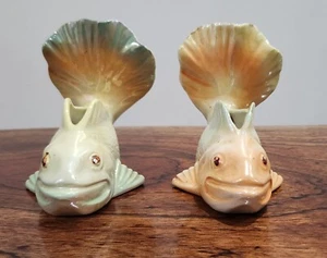 Wembley Ware Fish Ceramic Planters Green and Orange X 2 - Picture 1 of 4