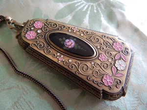 Antigua pulsera compacta esmalte francés esmalte negro rosa rosa rosa - Imagen 1 de 7