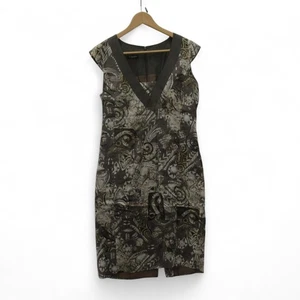 Schneiders Linen Print Dress UK 10 Brown Mix Short Sleeve Knee Length Preloved - Picture 1 of 24