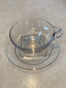Vintage 50er Jahre Cambridge quadratische Glas Tasse & Untertasse - Bild 1 von 9
